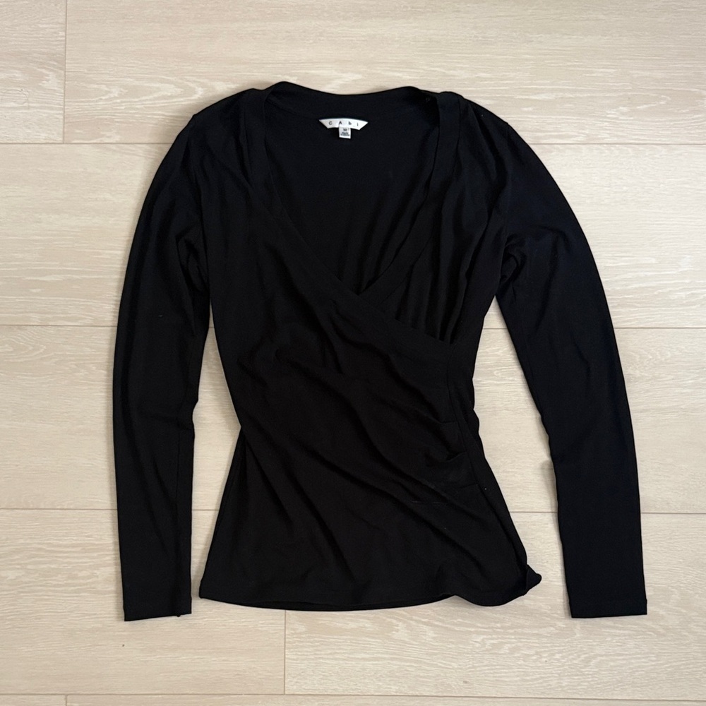 CAbi Classic Black Long Sleeve Wrap Tee